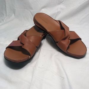 Tan Rockport slip on sandal